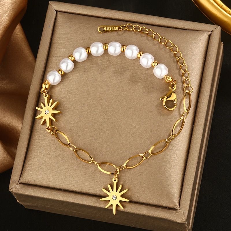 Silver Jeans Gold And Pearl Sun Charm Bracelet